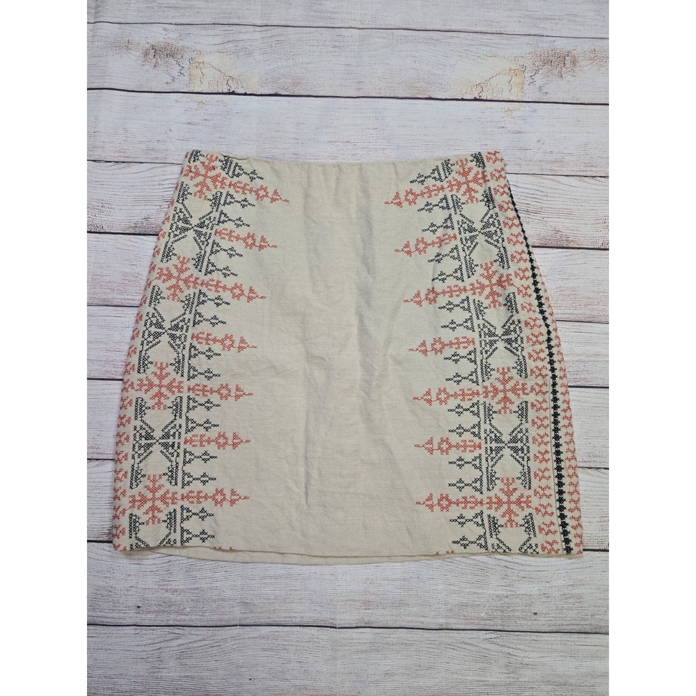 Ann Taylor Loft Women's sz‎ 6 Aztec Embroidered Skirt Pencil Linen Cotton Blend